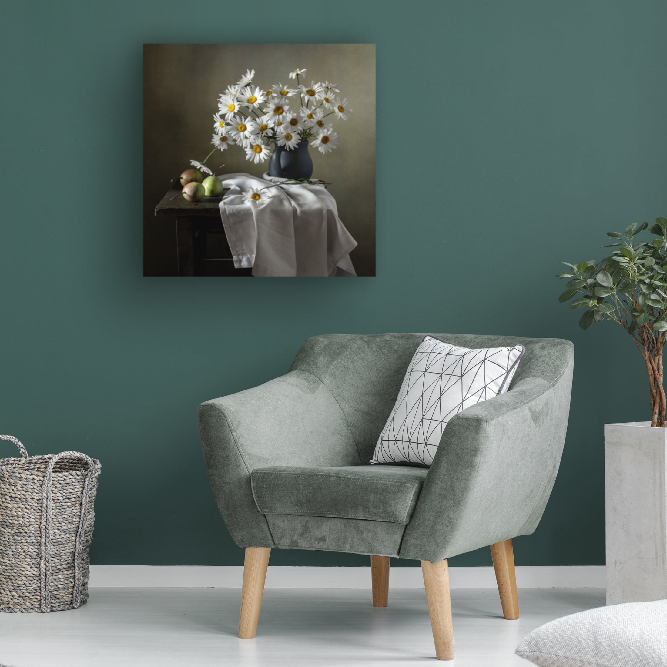 Canvas Wall Art - Olga Aleksandrovna 'Still Life With Daisies And Pears' Wall Art for Living Room, Bedroom, or Office D?cor by Trademark Fine Art - 24 x 24 Inches