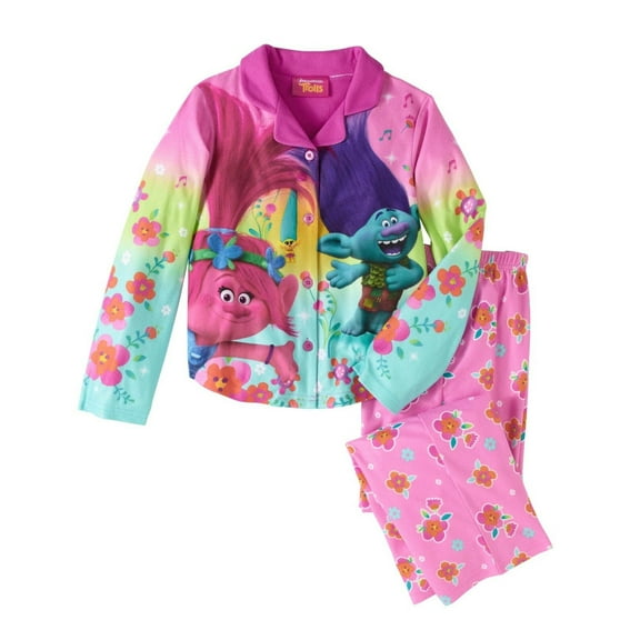 DreamWorks Trolls 2 PC Long Sleeve Coat Pajama Set Girl Size 6/6X