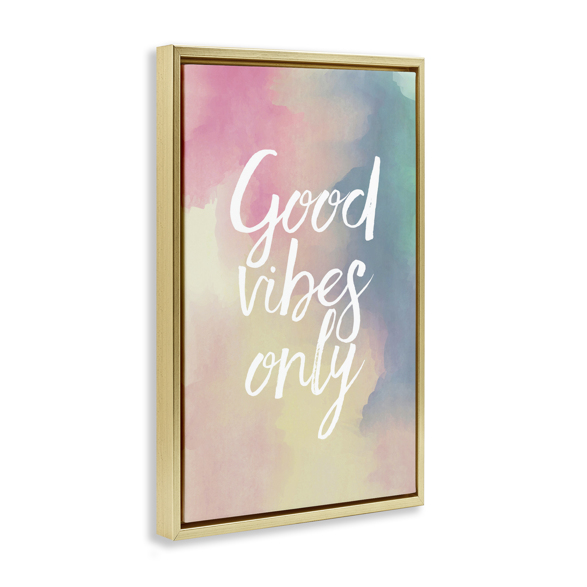 Stupell Industries Good Vibes Only Ombre Typography Painting Gold Floater Framed Art Print Wall Art, 17 x 25