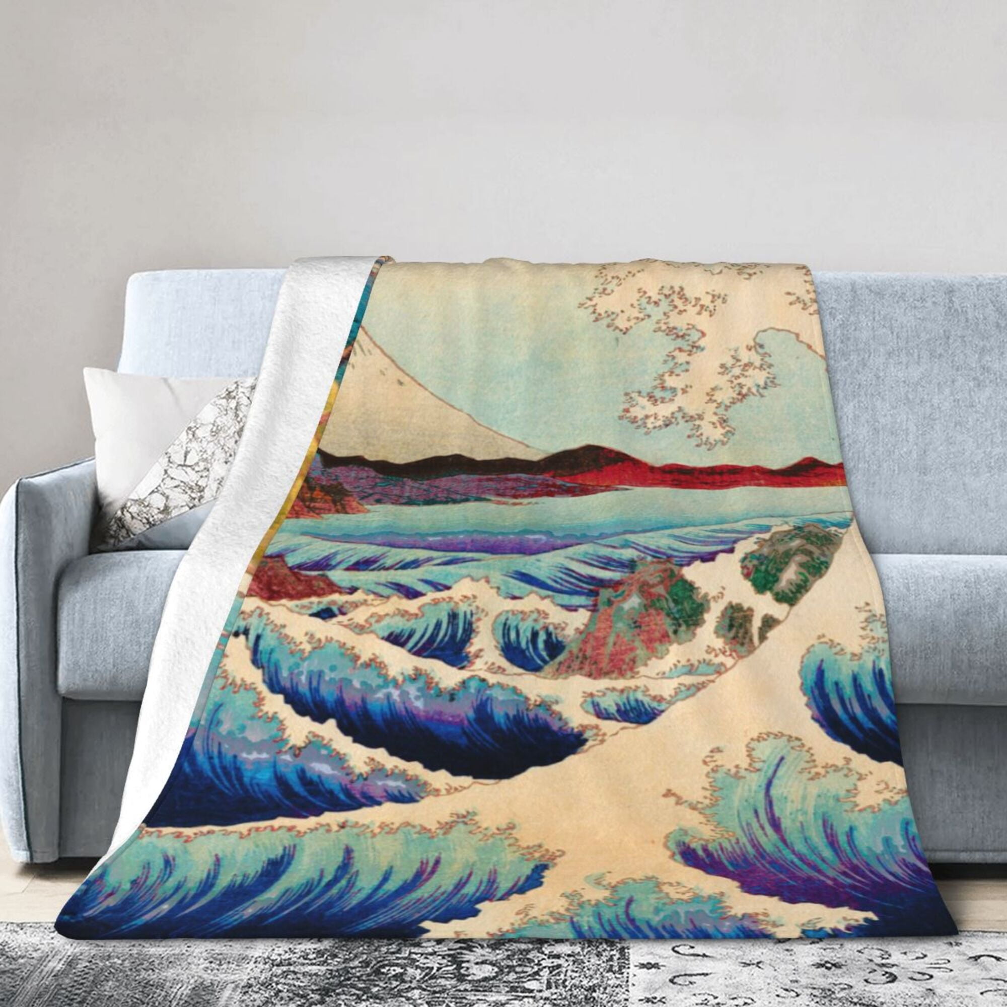 ZICANCN Wave Japanese Mount AntiPilling Flannel Bed Throw Blankets