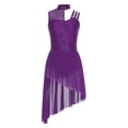 thumbnail image 3 of inlzdz Womens Sparkly Lyrical Dance Dress Floral Lace One Piece Asymmetrical Leotard for Dance Competition Purple XS, 3 of 5