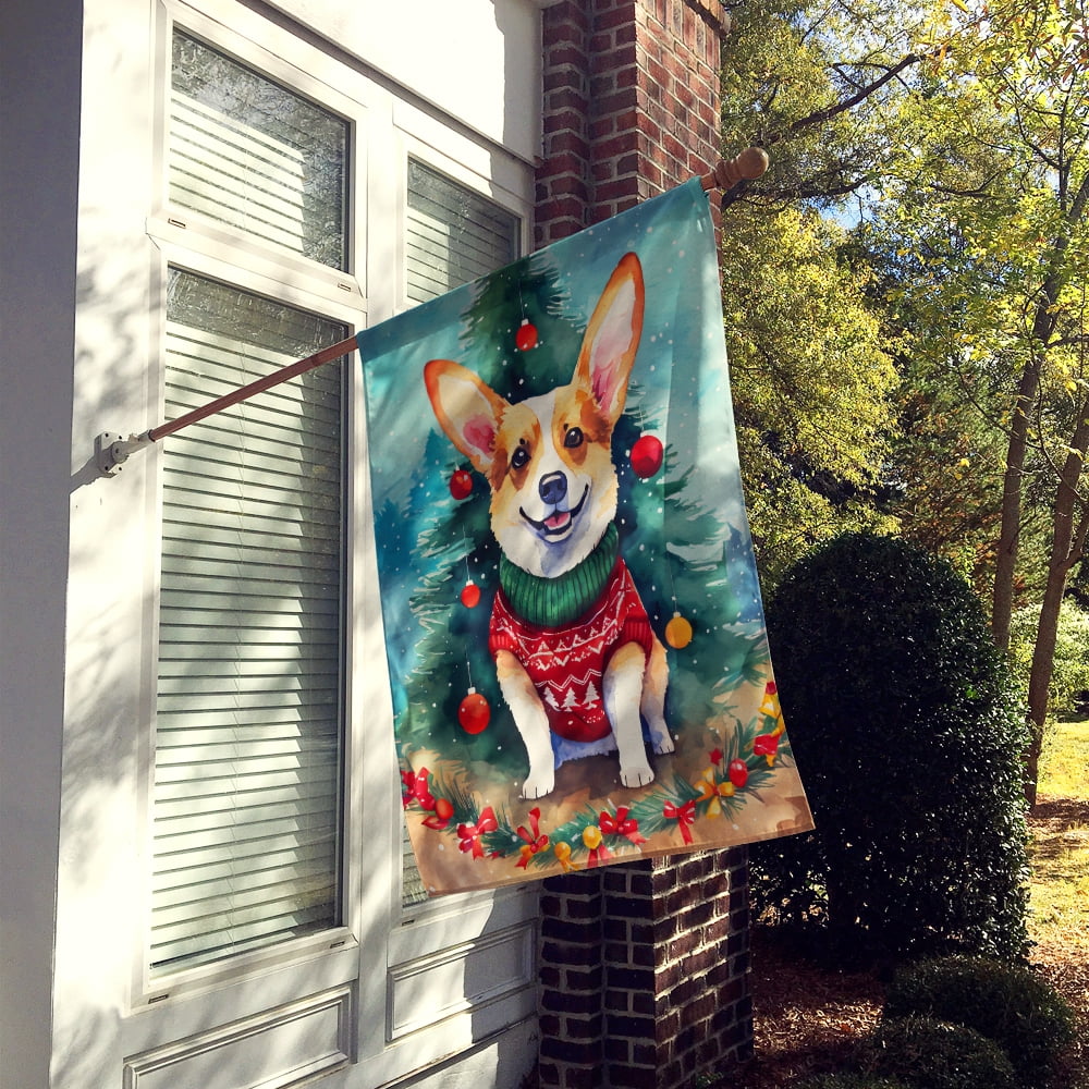 Caroline's Treasures DAC3429CHF Corgi Christmas House Flag Large Porch Sleeve Pole Decorative Outside Yard Banner Artwork Wall Hanging, Polyester, House Size, Multicolor