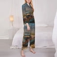 thumbnail image 3 of Fuzoiu Deserted Classic Car Landscape Print Women's Long-Sleeved Pajama,Lounge Button Down Nightwear,Womens Notch Collar Pajama Set-Small, 3 of 7