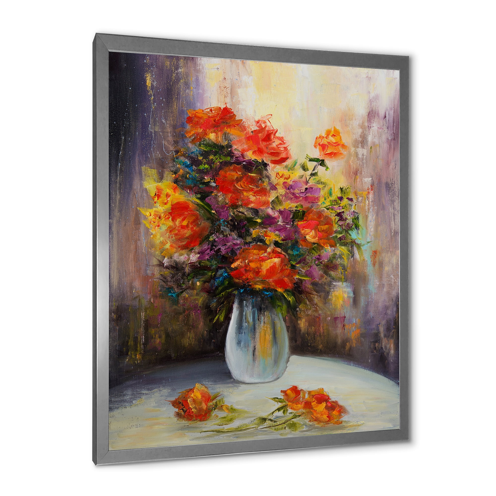 Designart 'Still Life Bouquet With Yellow and Red Flowers' Traditional Framed Art Print