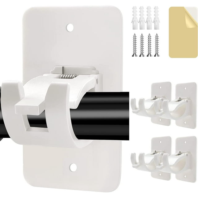 4 Pcs Support de Tringle à Rideau Blanc Sans Perçage, Crochets Adhésifs pour Tringle à Rideau, Supports de Tringle à Rideau 3M avec Vis, Supports Muraux pour Tringle de 1-3 cm