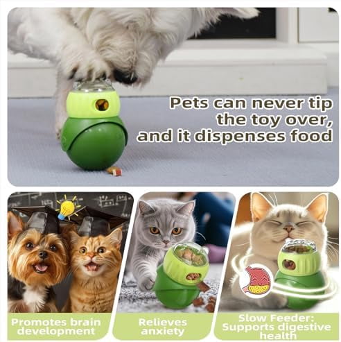 Wobble Treat Dispenser Ball for Indoor Cat & Mini Dog Enrichment Toy Interactive Slow Feeder, Kitten Stimulating Puzzle Toys