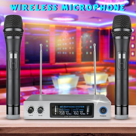 - Professional Dual Channel UHF Wireless Two Handheld Microphones System Karaoke LCD Display