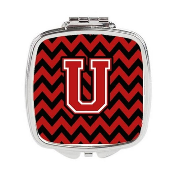 Carolines Treasures Letter U Chevron Black & Red Compact Mirror - Black & Red - 3in. H x 0.3in. W x 2.75in. L
