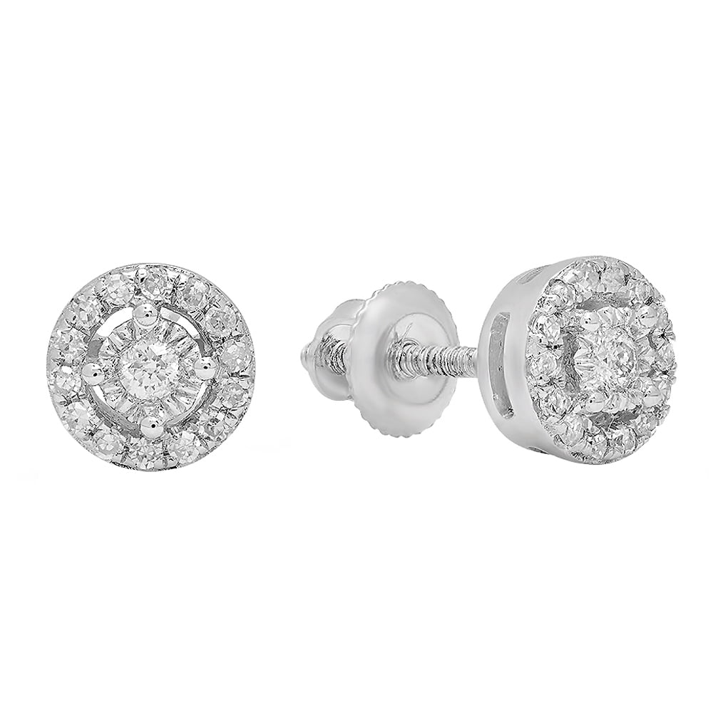 Dazzlingrock Collection 18K Round Gemstone & Diamond Ladies Cluster Style Stud Earrings Yellow Gold 
