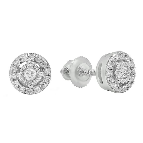 Dazzlingrock Collection Round White Diamond Halo Style Center Illusion Set with Sided Rectangular Grooves Screwback Stud Earrings for Women (0.20 ctw, Color I-J, Clarity I2-I3) in 10K White Gold