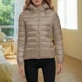 thumbnail image 2 of Winter Puffer Coats for Women Lightweight Puffy Jacket Packable Hooded Down Coat Khaki M, 2 of 5