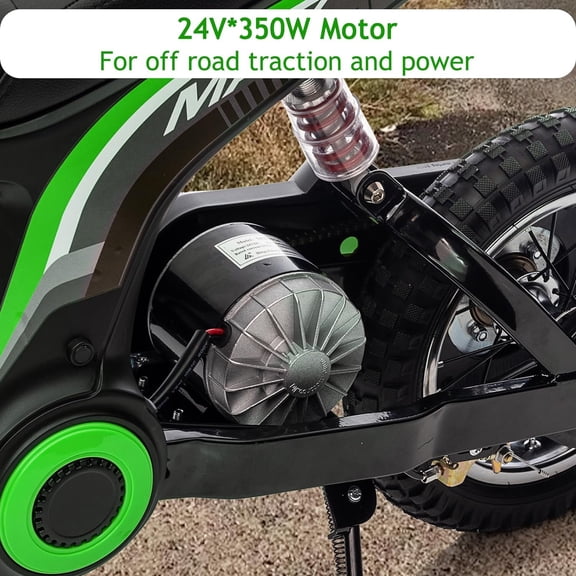 Acekid Ride Ons,Electric Motorcycle,Rear Suspension,Electric Dirt Bike for Ages 3-10,350W -Up to 14.29MPH,2-Speed Modes Motorcycle ,Max Weight 135 Lbs.Seat Height 18.3",Green 9