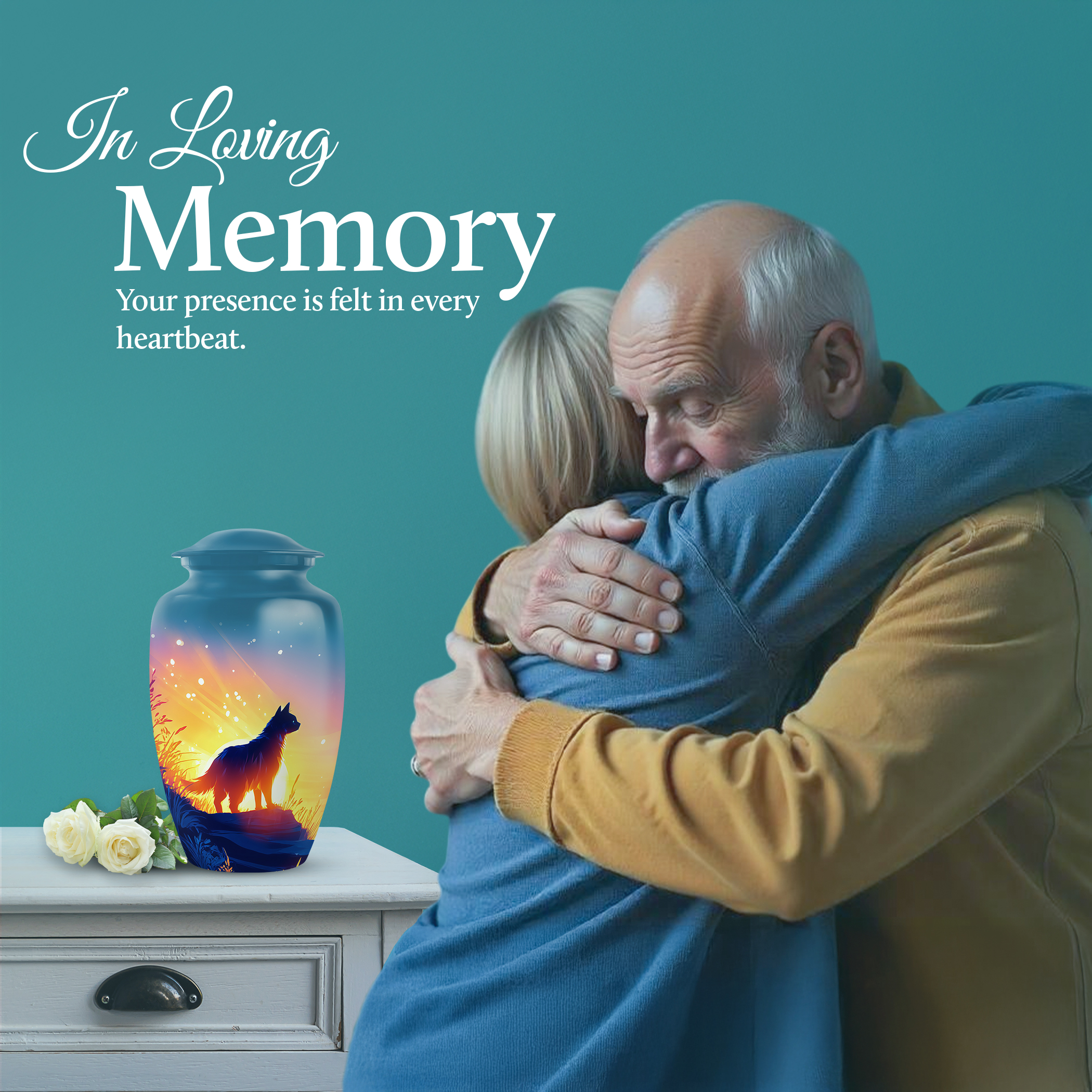 SABURIAL Cat Urn - Tribute Beautiful Urn For Male & Female Ash - Cremation Urns For Mom Ash - Large Burial Urns For Human Remains - Large Size 10 Inch With Velvet Bag
