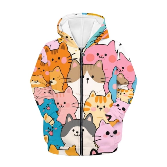 chaqlin Cartoon Cat Hoodies for Girls 6-7 Zip Up Hoodie Cute Long Sleeve Hooded Sweatshirts Lightweight Loose Zipper Sports Jackets with Pocket