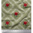 thumbnail image 1 of Soimoi Satin Silk Fabric Check,Leaves & Rose Floral Print Fabric by Yard 42 Inch Wide, 1 of 3