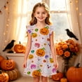 thumbnail image 2 of WhouRiu Girls Halloween Graphic Dresses Sleeveless Flutter Sleeve Crew Neck Dress Kids Comfortable Cute Party Nightgown,6-7 Years, 2 of 5