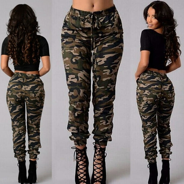 Fashion Women Sports Camo Cargo Pants Outdoor Casual Camouflage