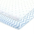 thumbnail image 2 of Luvable Friends Baby Boy Fitted Playard Sheet, Blue Chevron Stars, One Size, 2 of 2
