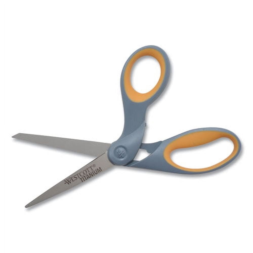 Titanium Bonded Scissors, 8" Long, 3.5" Cut Length, Gray/yellow Offset Handle | Bundle of 10 Each
