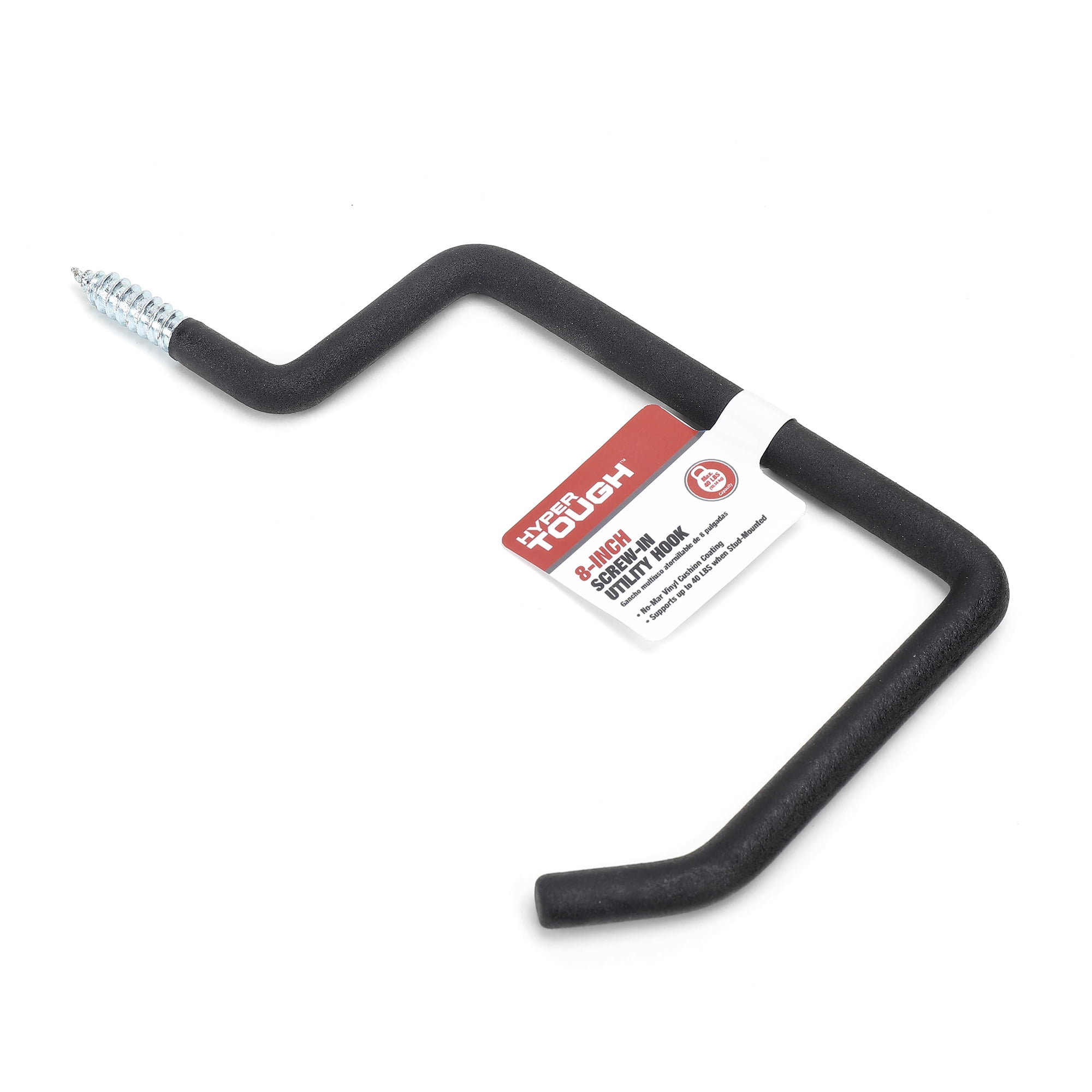 Hyper Tough 8-Inch Wall Mounted Screw-in Utility Hook, Vinyl Coated Steel