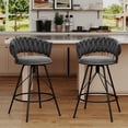 thumbnail image 3 of Andeworld 24'' Barstools set of 2, Modern Velvet Bar Stools with Woven Back, Counter Height Barstools with Upholstered Seating, Round Footrest, Grey, 3 of 7