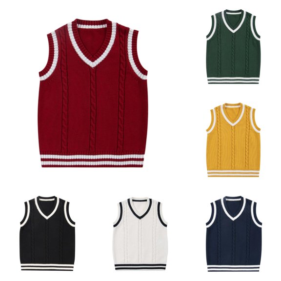 Ulitacool Boys Sweater Vest V Neck Sleeveless Knitwear Solid Color Pullover Tops Simple Playwear 4-5 Years Red