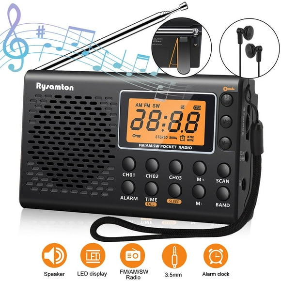 CHUANK Small AM/FM/SM Radio with Great Reception Battery Operated Radio with Big Speaker Backlight Display Pocket Transistor Radios for Emergency Indoor Outdoor Best Gift for All Ag
