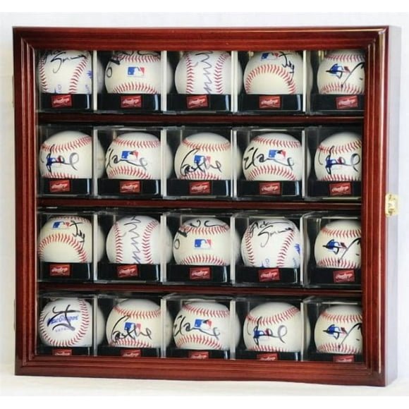 20 Baseball Arcylic Cubes Display Case Cabinet Holders Rack w/UV Protection, Cherry
