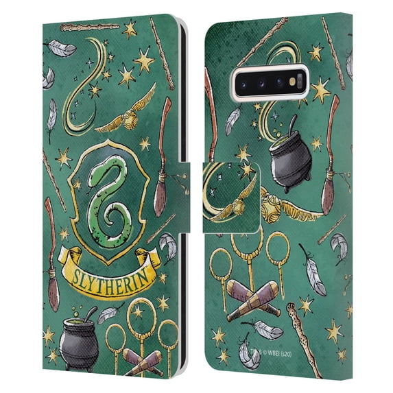Head Case Designs Officially Licensed Harry Potter Deathly Hallows XIII Slytherin Pattern Leather Book Wallet Case Cover Compatible with Samsung Galaxy S10