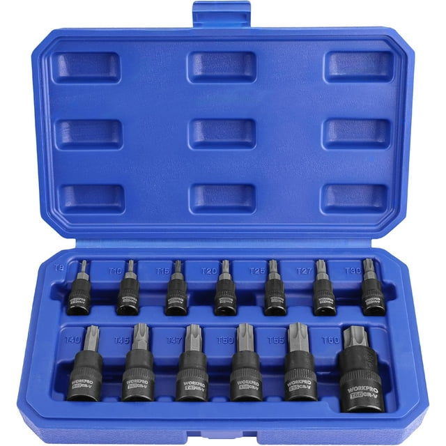 Torx Bit Socket Set, 1/4", 3/8" and 1/2" Drive, Allen Socket Set, 13-Piece Tox Socket Set T8-T60, Premium S2 Steel Bits and CR-V Sockets with Storage Case