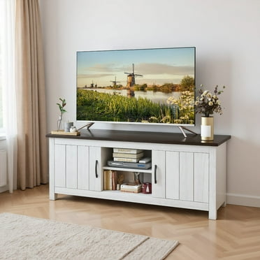 GVN TV Stand with 2 Cabinets and Open Shelves for TVs up to 65 Inch-Black