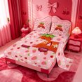 thumbnail image 2 of meiyoeat Strawberry Floral Monogram A Bed Sheets,3D Cartoon Cute Fruit Full Size Sheets For Girl,4pcs,1 Flat Sheet,1 Fitted Sheet and 2 Pillowcases, 2 of 6