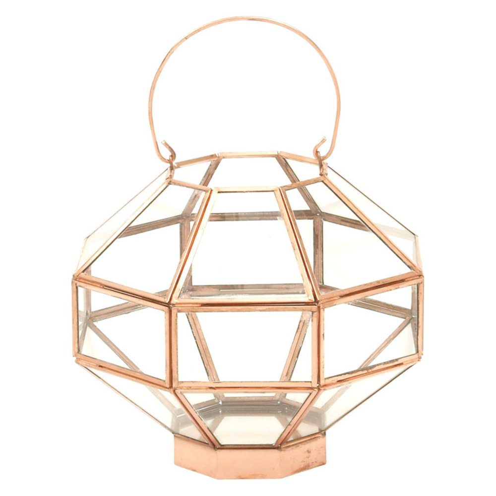 DecMode Polygon Glass Lantern Candle Holder Octagon