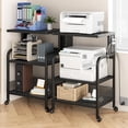 thumbnail image 2 of Printer Stand with Storage Shelf Printer Cart Large Printer Table with USB Charging Ports and Power Outlets 3 Tier Mobile Office Printer Stand with Wheels Printer Tables for Small Spaces Black, 2 of 6