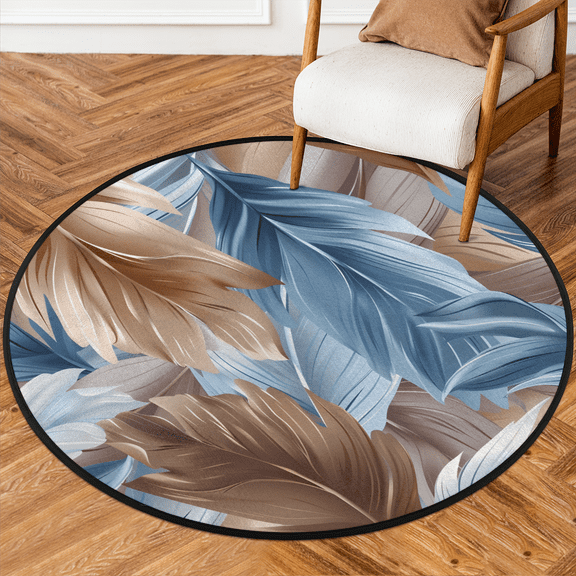 CURLYOOT Round Rug 3ft Feather Area Rug, Washable Circle Mat Non Slip Floor Carpet Mat, Animal Feather Soft Indoor Rugs for Entryway Living Room Dining Room Bedroom