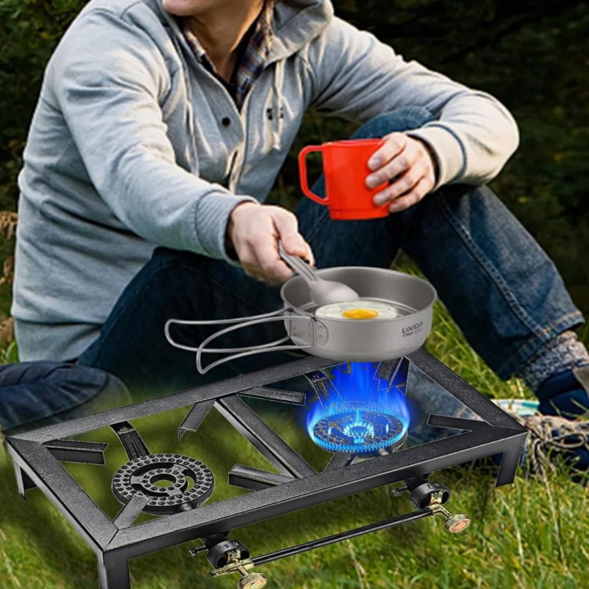 LUVCMFT Triple Burner Stove Portable Camp Outdoor Cooking Accelerate Cooking Speed and Diversify Cooking High Power Gas Burner for Outdoor Hiking and Camping