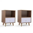 thumbnail image 2 of Senbabe Mid Century Nightstand Set of 2 with Storage Drawer, Modern Bedside End Table with Open Shelf, Wood Accent Side Table for Bedrooms and Living Room-Natural and White, 2 of 7