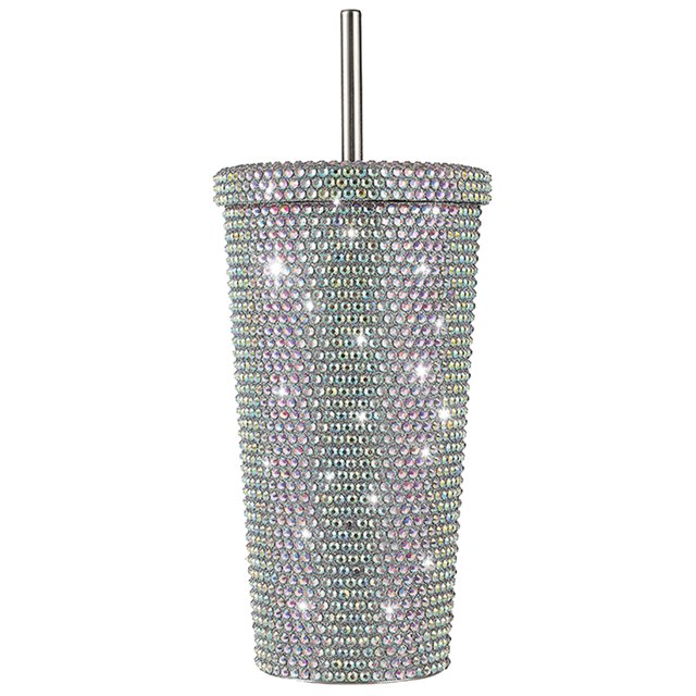 Copa Aislamiento Paja Rhinestone Con Tazas Fugas Aisladas 304 Acero Inoxidable 500 Ml para Acampar Acampando