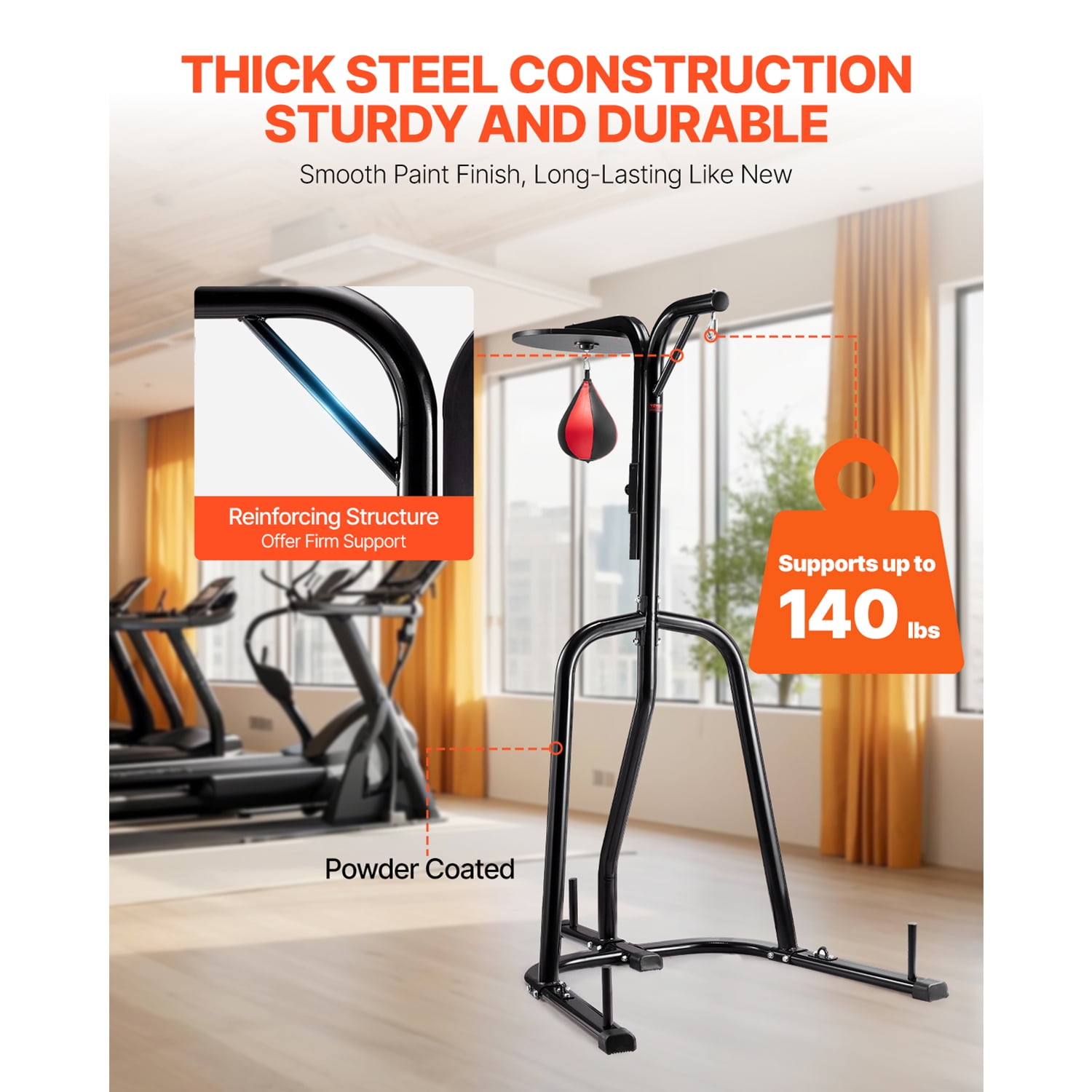 KFFKFF Dual-Function Punch Bag Stand, Robust Steel Exercise Gear, Modifiable Elevation for Boxing Bag and Speed Bag Stand, Independent Sandbag Rack, Can Support Up to 140 lbs