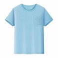thumbnail image 5 of LIIPEE Girls Boys T-Shirts Summer Solid Color Mesh Short Sleeve Plain Round Neck Tshirts With Pocket Toddler Versatile Daily Wear Tee Shirts,Light Blue,11-12 Years, 5 of 5