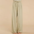 thumbnail image 5 of Idoravan Women's Plus Size Pants Women Casual Solid Cotton Linen Drawstring Elastic Waist Long Wide Leg Pants, 5 of 9