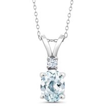 Gem Stone King 925 Sterling Silver Oval Sky Blue Aquamarine Pendant Necklace for Women (1.25 Cttw, Gemstone Birthstone, with 18 inch Silver Chain)