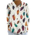 thumbnail image 2 of Jsaierl Womens 3/4 Length Sleeve Cotton Linen Tops Summer Crew Neck Shirts Dressy Floral Ladies Blouses Soft Loose Fit T-shirts Top S-2XL, 2 of 5