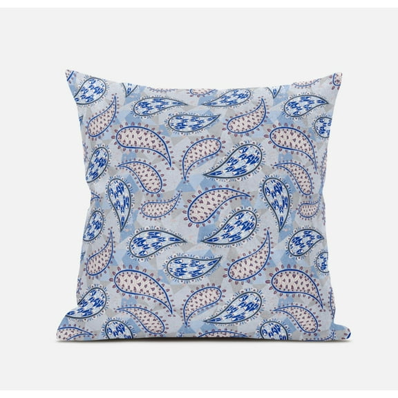HomeRoots 411509 20 in. Boho Paisley Suede Throw Pillow, Blue, Gray & Brown