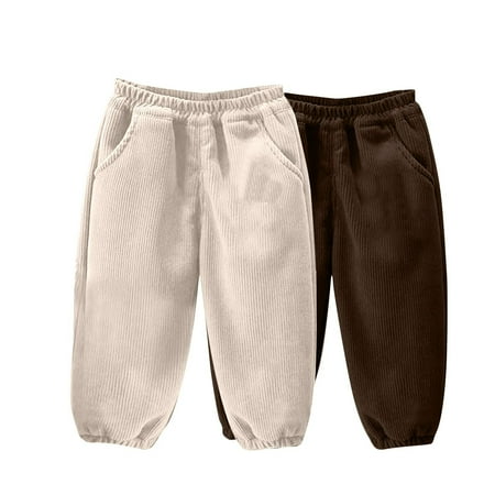 

HAOTAGS Boys 2 Pack Corduroy Sweatpants Elastic Waist Warm And Thick Pants For Winter Khaki Size 4 Years