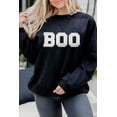 thumbnail image 2 of Women's Black Chenille BOO Patched Pattern Crewneck Sweatshirt - [ZhiHiMeRi] | (US 20-22)2XL, 2 of 8
