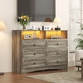 thumbnail image 4 of Frmobepts 6 Drawer Dresser with LED Lights, Wide Chest of Drawers for Bedroom, Vintage Storage Cabinet Organizer for Living Room, Closet, Hallway, Gray, 4 of 10
