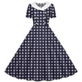 thumbnail image 2 of Dolkfu Short Sleeve Womens Summer&Fall Dresses Black Collared Mid-Length French Style Fit & Flare Dresses Full Swing Flared Plaid Regular Dresses Black,L, 2 of 6