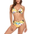 thumbnail image 2 of Conjunto de bikini con tiras y cuello halter amarillo con braguita de cintura alta y falda playera, talla L, 2 of 6