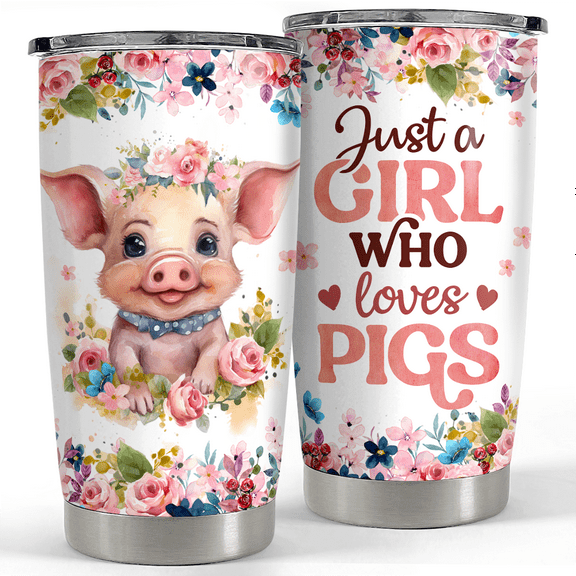 SANDJEST Pig Tumbler 20oz Stainless Steel Insulated Tumblers Coffee Travel Mug Cup Gift for Girls Teen Gifts for Birthday Christmas